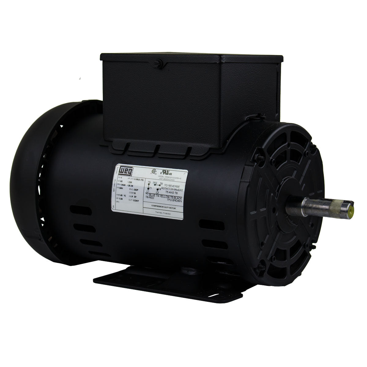 5 HP 1 Phase Electric Motor 3440 RPM 56H ODP WEG | 00536OS1DCD56H