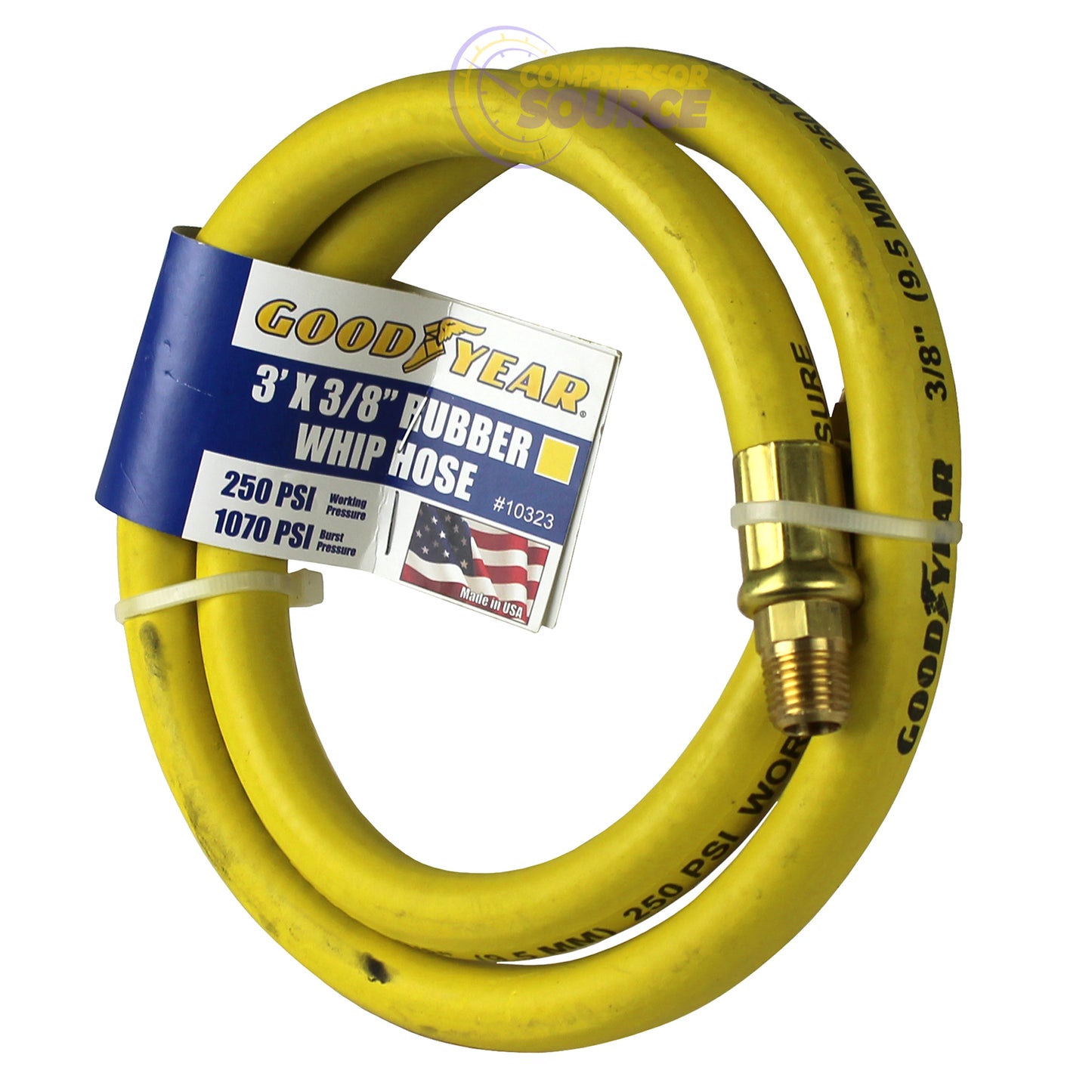 Goodyear Rubber Hose Whip 3' ft. x 3/8" in. 250 PSI Air Compressor Lead 10323