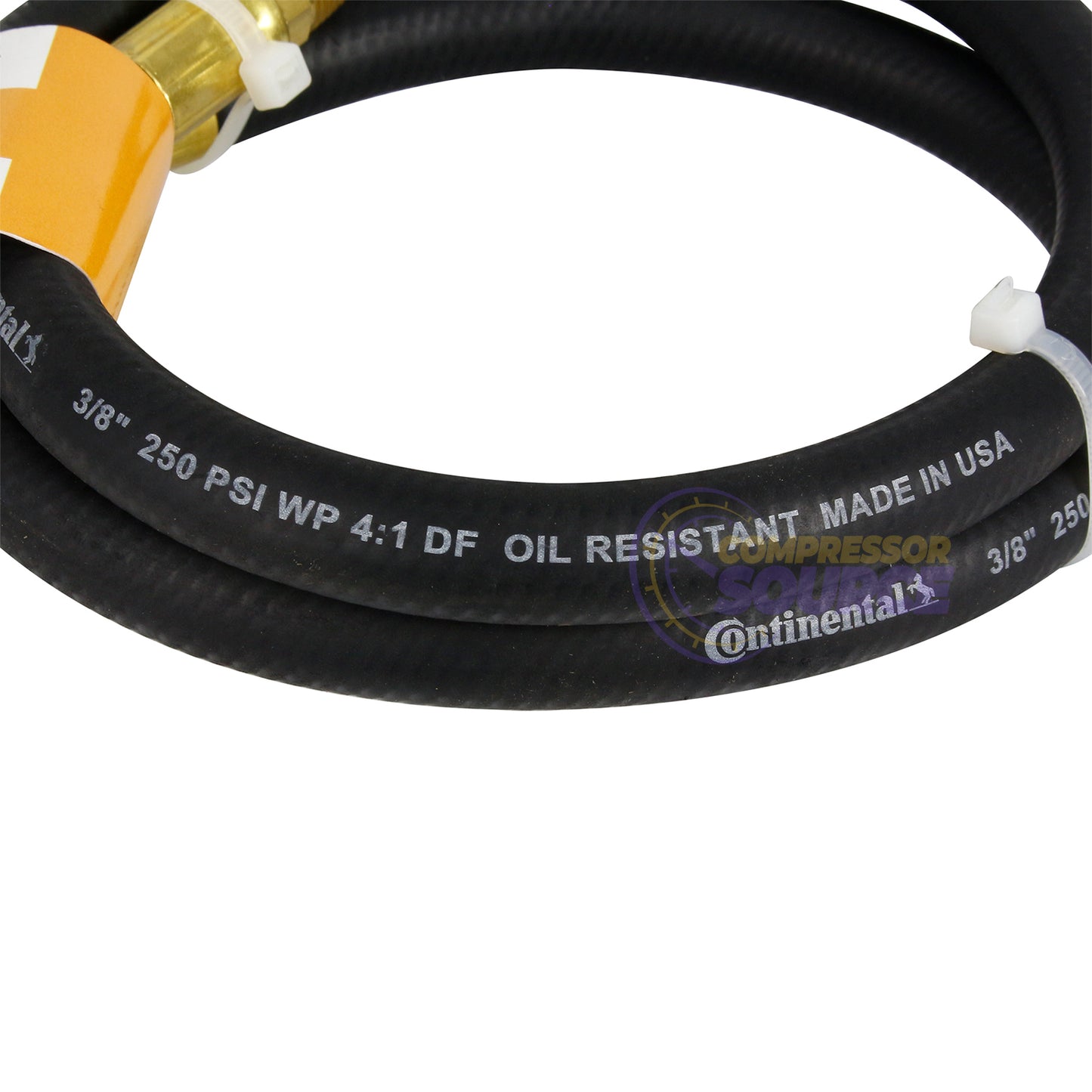 Continental Rubber Air Hose 6 Feet x 3/8 Inch 250 PSI Oil-Resistant Black 10374