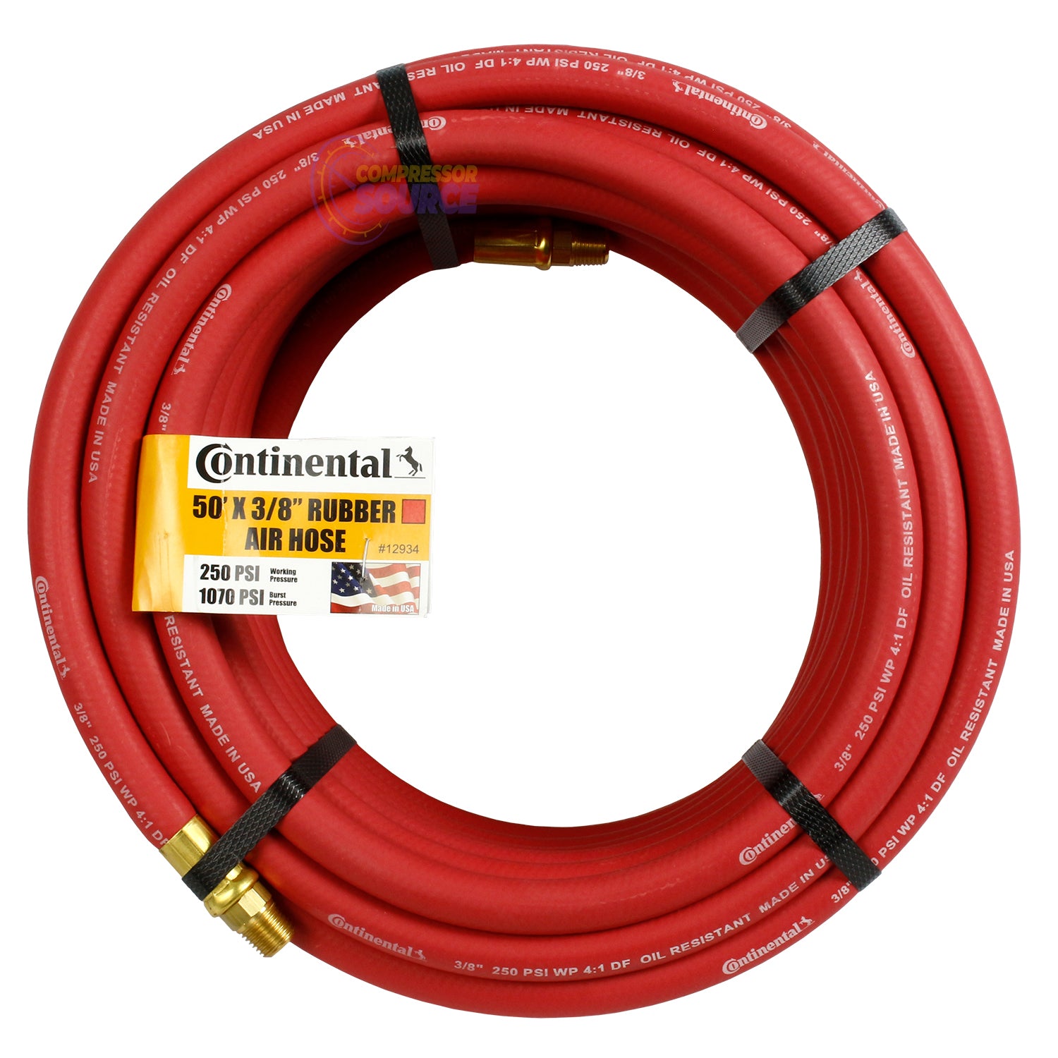 TEKTON 3/8 ID X 25 Ft Rubber Air Hose – 250 PSI – Flexible, Made In USA – 46335