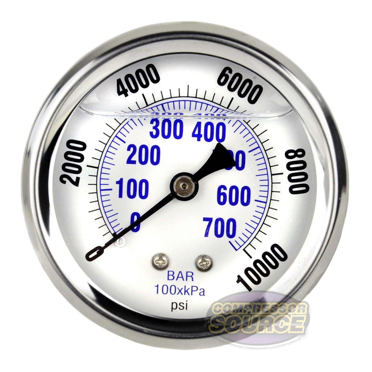 4" Oil Filled Pressure Gauge – SS Case, 1/4 NPT, 0-10,000 PSI, Center Back Mount