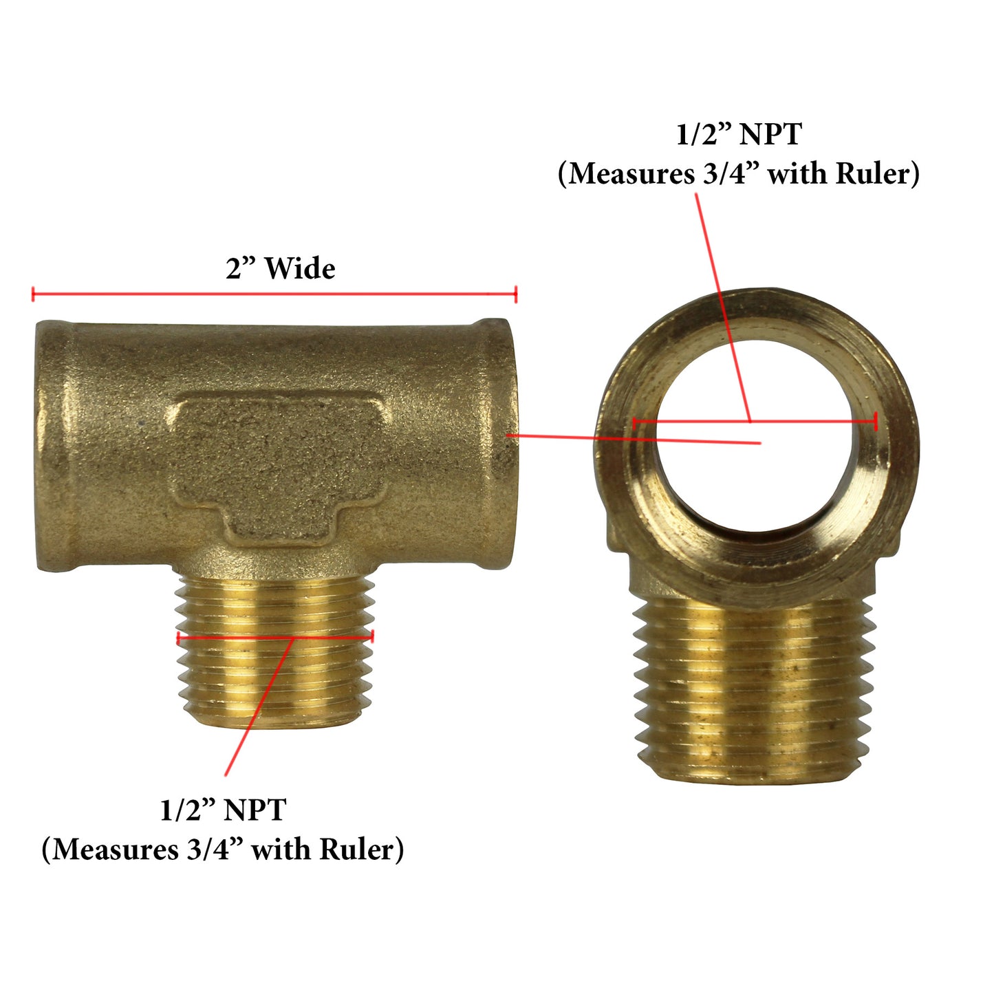 Male Branch Tee 1/2" Male NPT x 1/2" Female NPT Brass Union Tee Pipe Connector