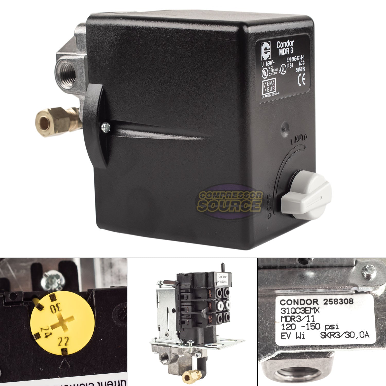 120-155 Psi Regulator Pressure Switch For - 120-155 PSI 26A 120 240v With 1 4 Quot Fnpt 4 Port 793944