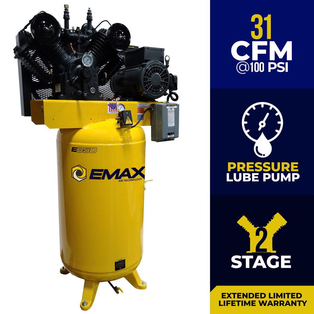EMAX EI07V080V1 7.5 HP 2 Stage Air Compressor 1 PH 80 Gallon Vertical Tank