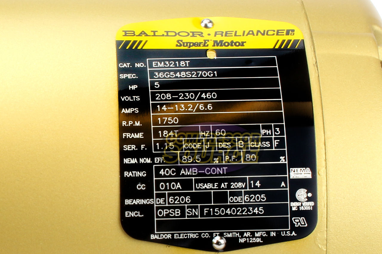 Baldor EM3218T 5 HP 3 Phase Super-E Electric Motor 1750 RPM 184T Frame 208-230/460V OPSB