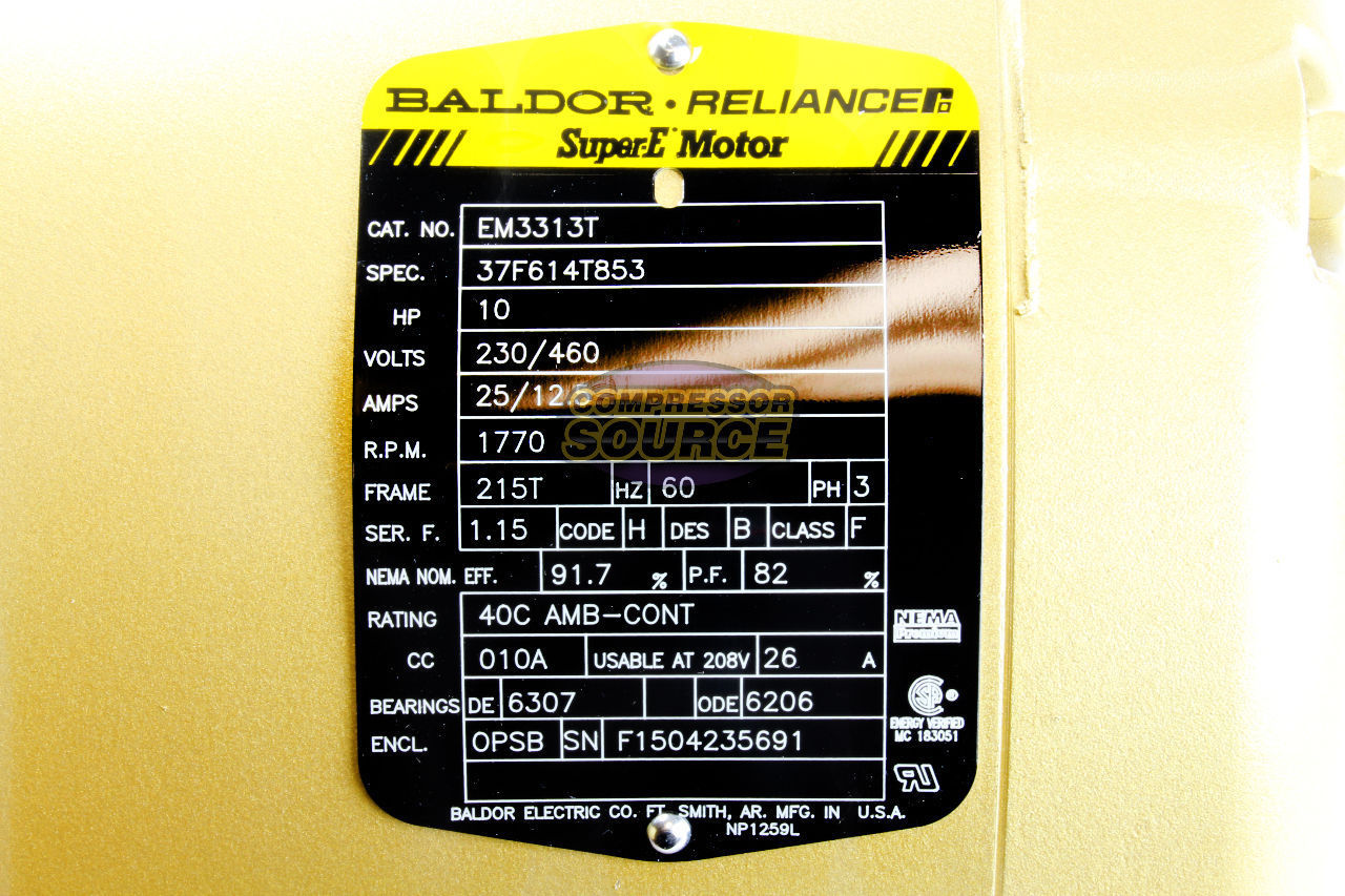 Baldor EM3313T 10 HP 3 Phase Super-E Electric Motor 1770 RPM 215T Frame 230/460V OPSB