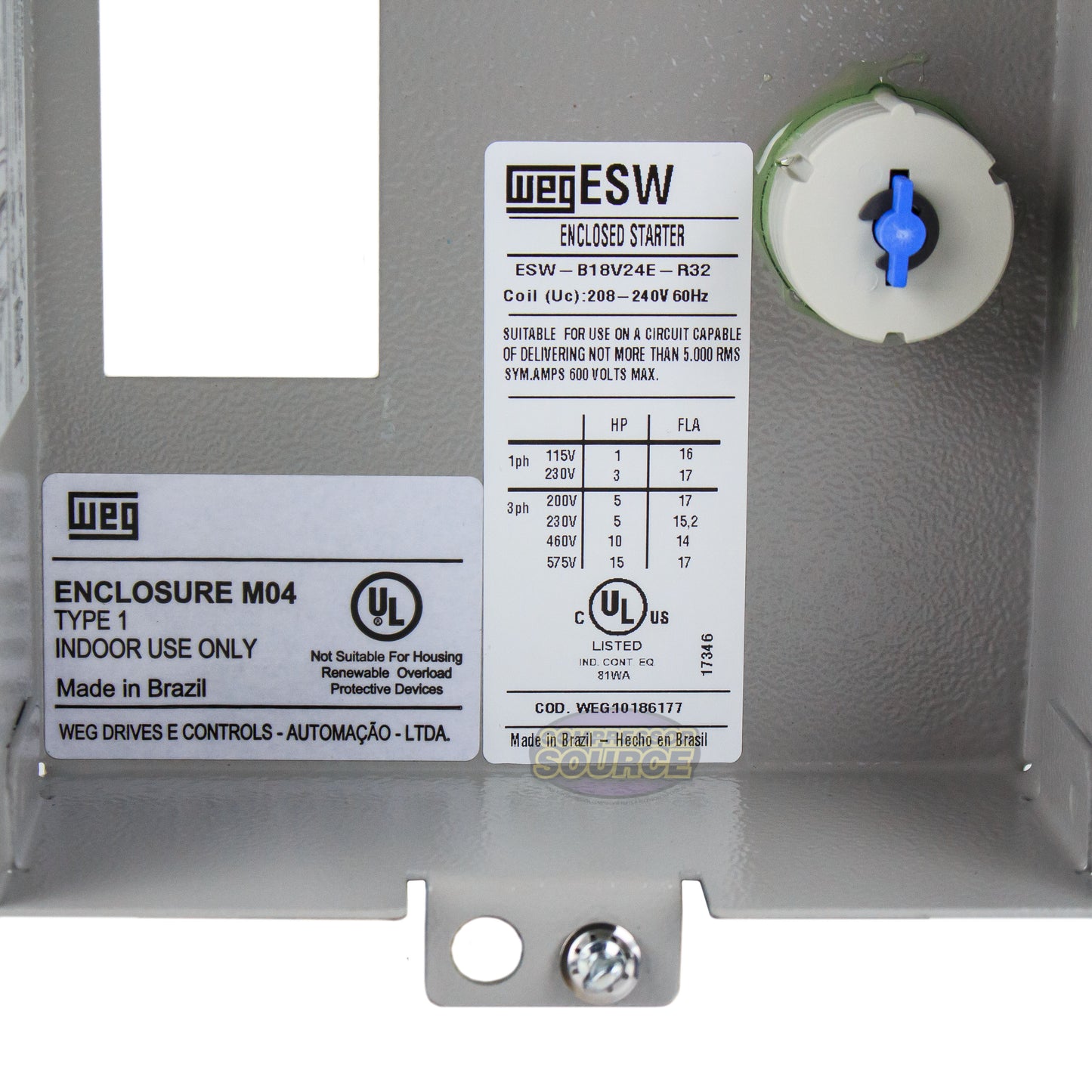 WEG 5 HP 3 Phase Magnetic Starter NEMA 1 208-240V 11-17 Amps