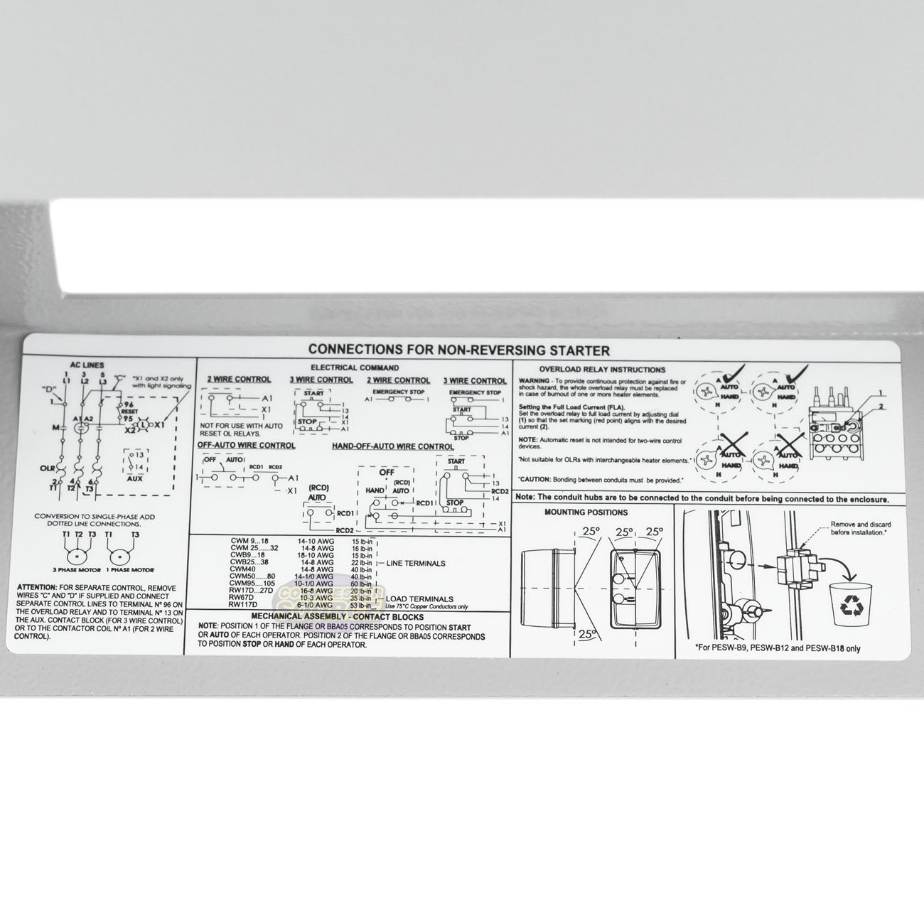 WEG 2 HP 3 Phase Magnetic Starter NEMA 1 230V 5.6-8 Amps ESW-B9D39E-R28