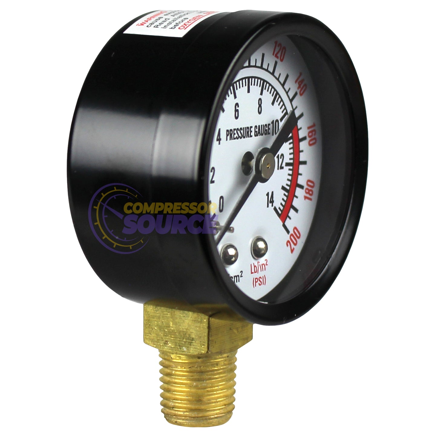 2" Face 200 PSI Pressure Gauge 1/4" MNPT Side Bottom Mount Rolair GA0250200GC