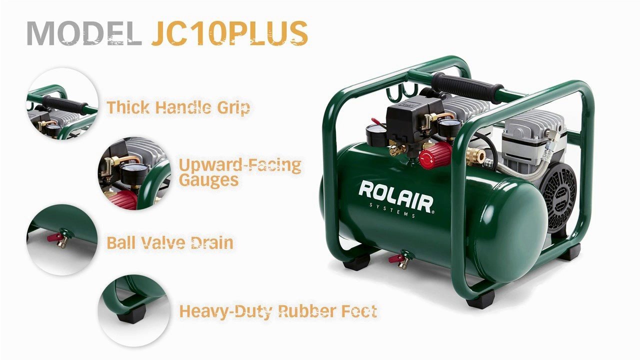 Rolair JC10 Hand Carry Portable 1 HP Super Quiet Air Compressor
