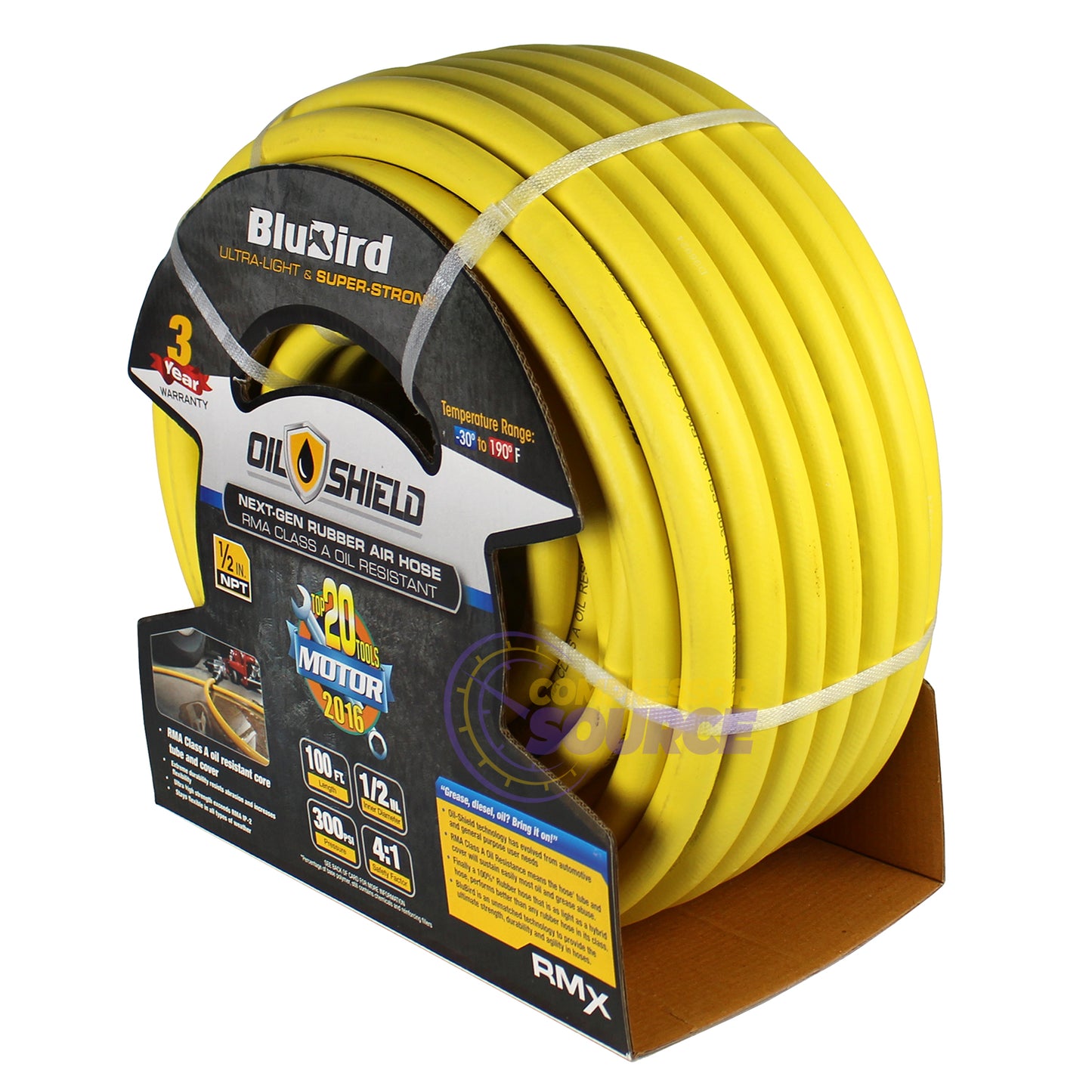 BluBird OilShield Rubber Air Hose Assembly 1/2" X 100' 300 PSI Nitrile Class A OS12100