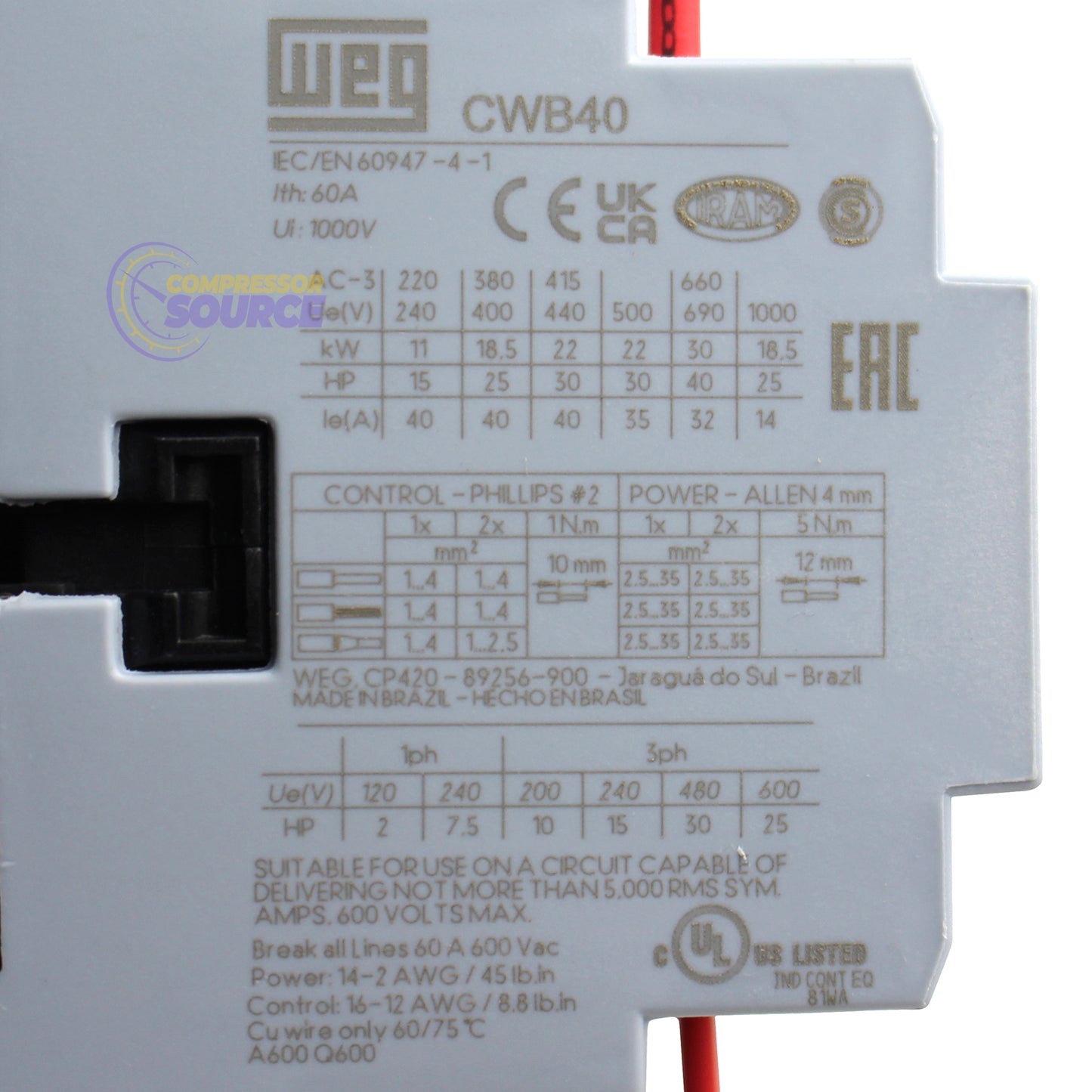 WEG 15 HP 3 Phase Magnetic Starter NEMA 4X 208-240V 25 - 40 Amp PESW-40V24EX-R35