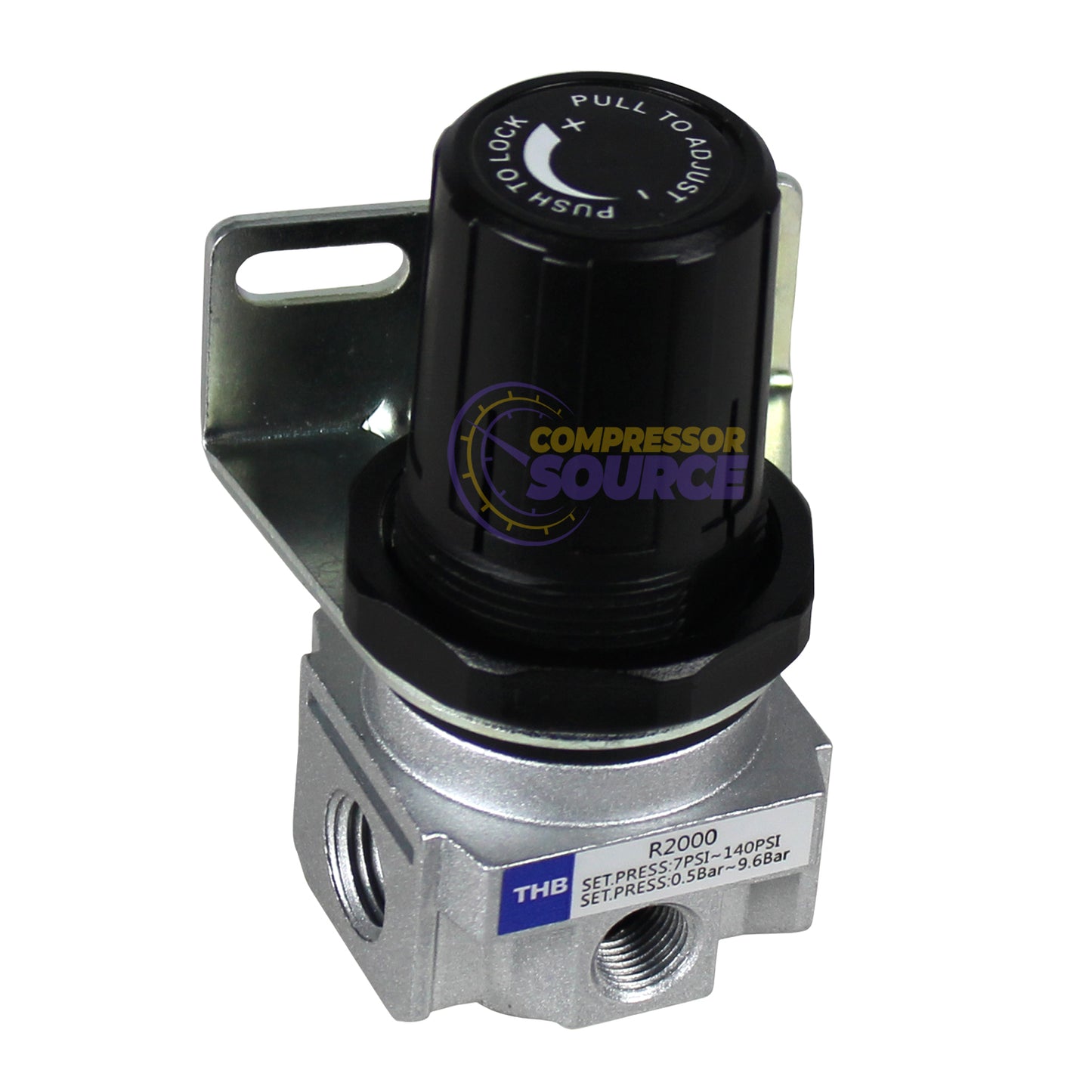 1/4" Industrial Air Compressor Pressure Regulator with Gauge and Wall Mounting Bracket