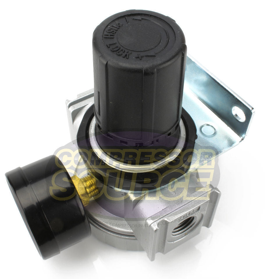 1/4" Heavy Duty Air Compressor Pressure Regulator with Gauge and Wall Mounting Bracket R802
