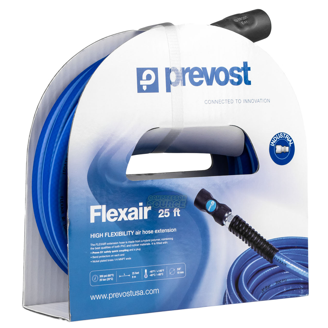 Prevost RST RISB3825 Flexair 3/8" x 25' Air Hose Extension with Prevo S1 Industrial Coupler