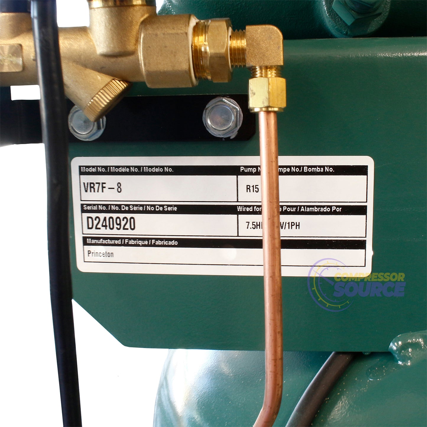 7.5 HP 22 CFM 80 Gallon Air Compressor 1 Phase 230V Champion VR7F-8