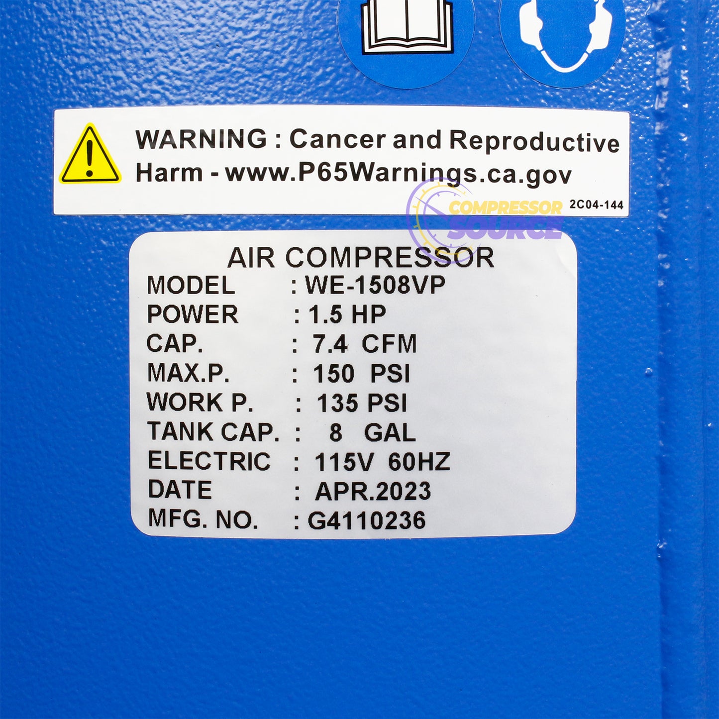 Puma 1.5 HP 8 Gallon 115V Oil Free Ultra Quiet Wheeled Portable Air Compressor