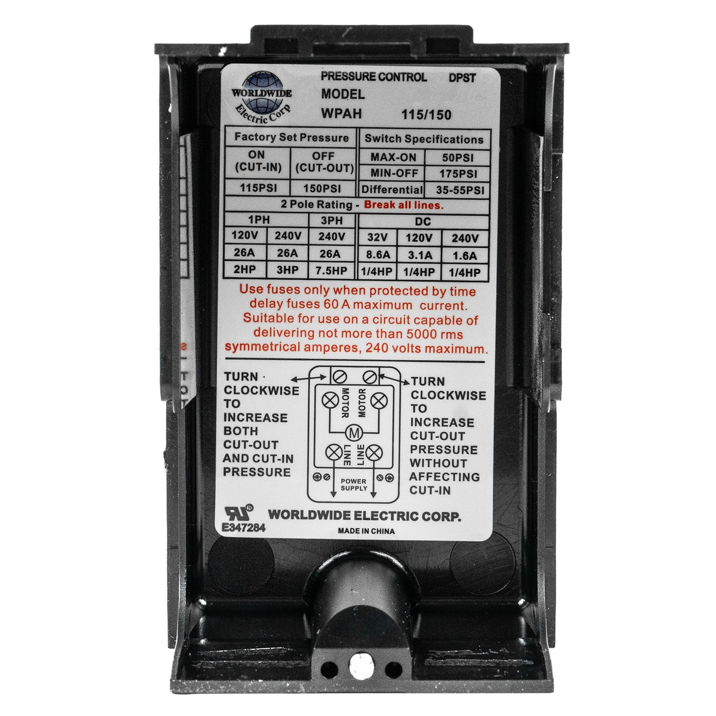 Heavy Duty 26 Amp Air Compressor Pressure Switch Control 115-150 PSI Single Port WPAH115/150