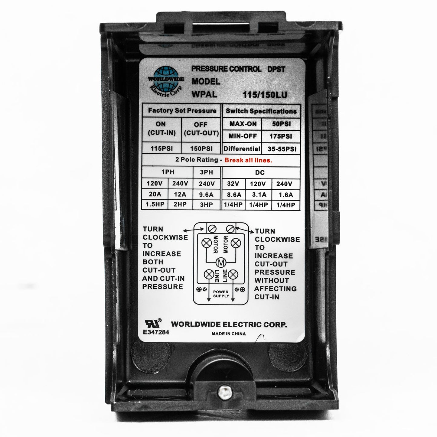 Single Port 115-150 PSI Air Compressor Pressure Switch Control 1/4" NPT 12 Amp