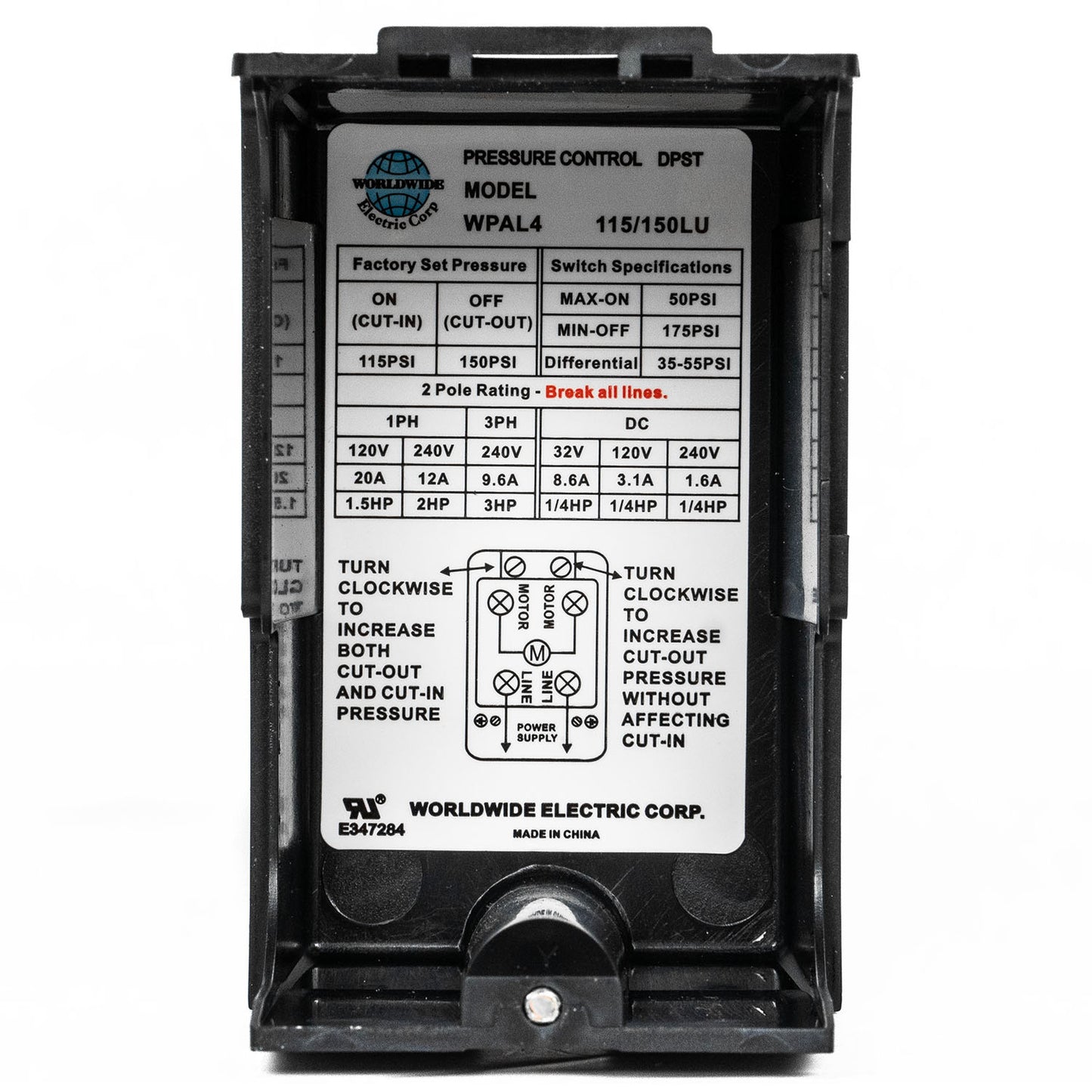 Four Port 115-150 PSI Air Compressor Pressure Switch Control 1/4" NPT 12 Amp