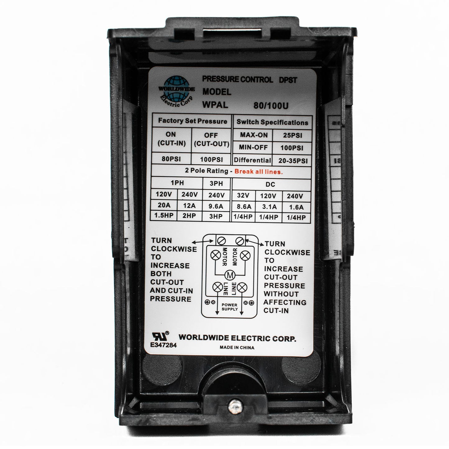 Single Port 80-100 PSI Air Compressor Pressure Switch Control 1/4" NPT 12 Amp