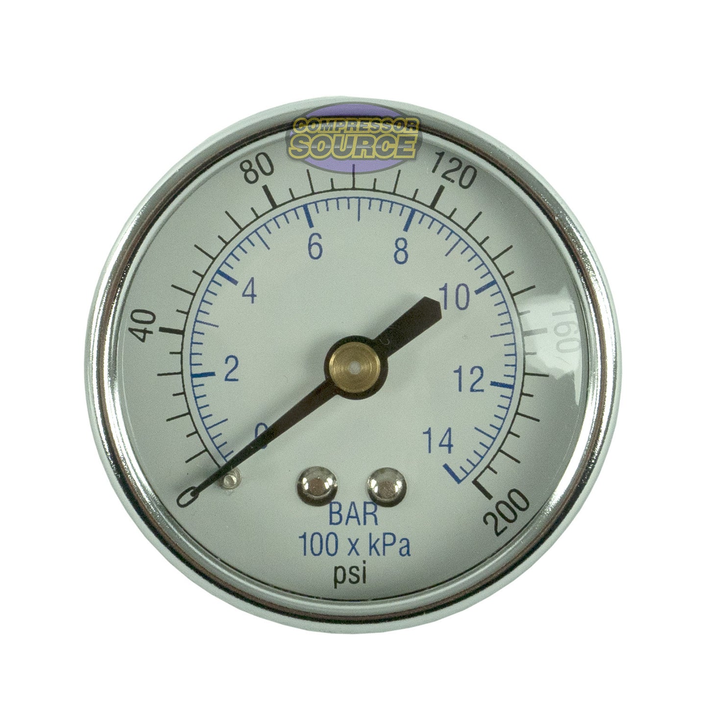 1/8" 200 PSI Compressor Compressed Air Pressure Gauge Back Mount Black 102D-208G