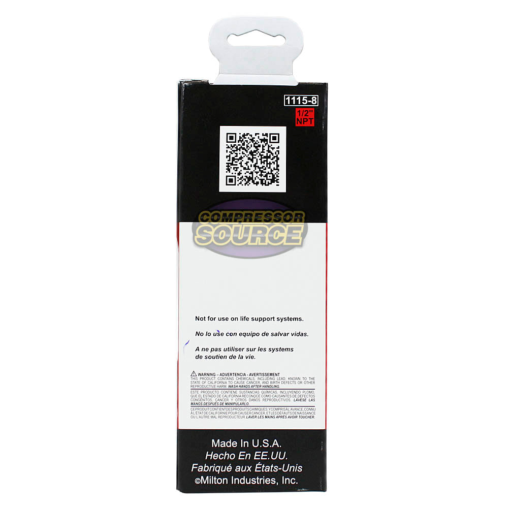 Milton 1/2" NPT High-Pressure Air Regulator 10-250 PSI Regulated Range 1115-8