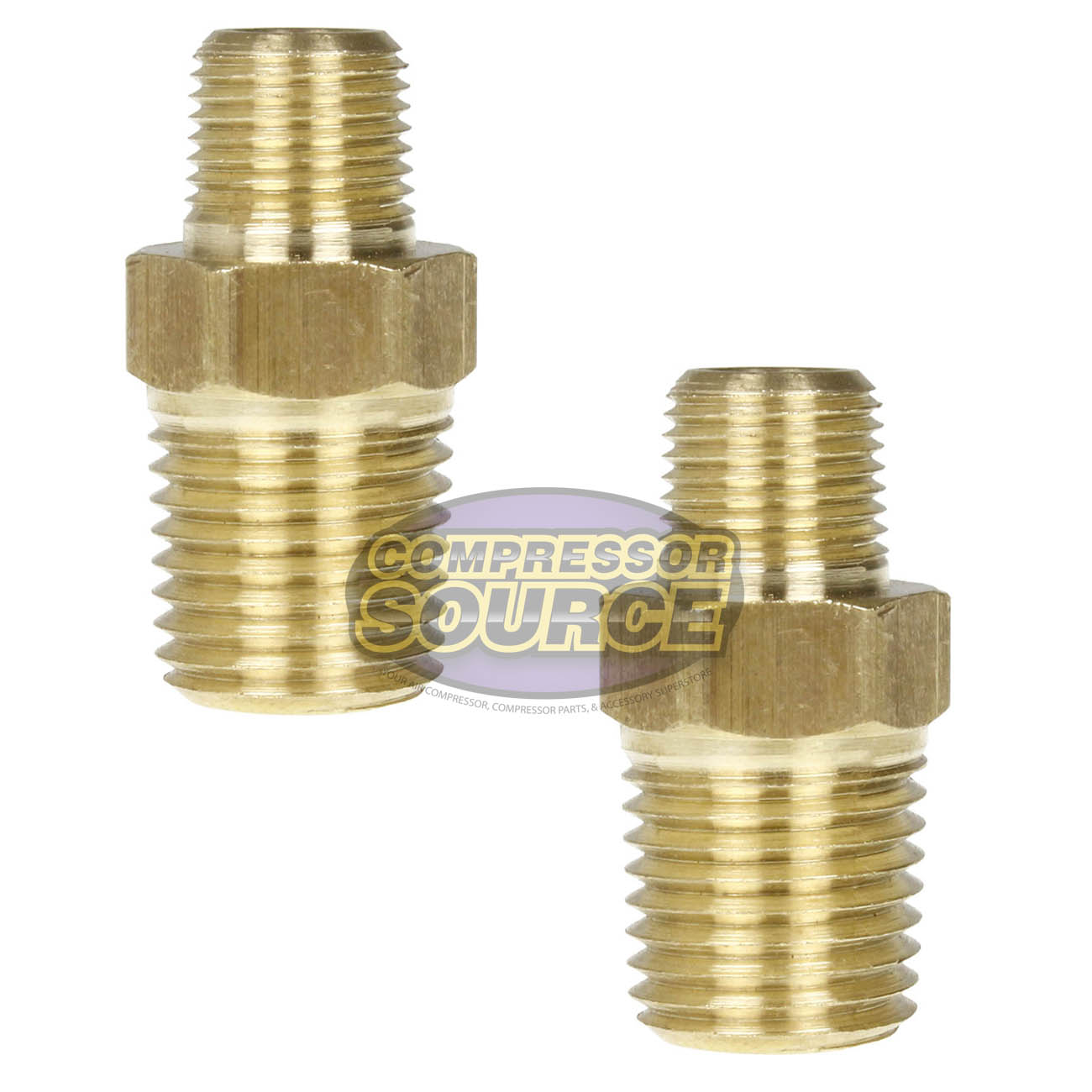 2 Pack 1/4" x 1/8" Male NPTF Pipe Reducing Hex Nipple Solid Brass Pipe Fitting