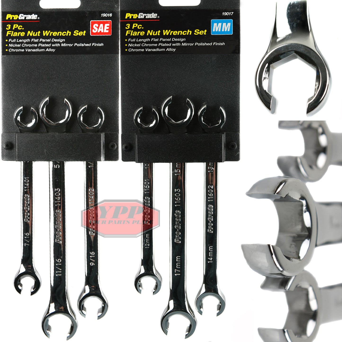 6 Pc Flare Nut Line Wrench Set Metric & SAE Brake Line Auto Tools Flat Panel 19016 19017 Pro-Grade