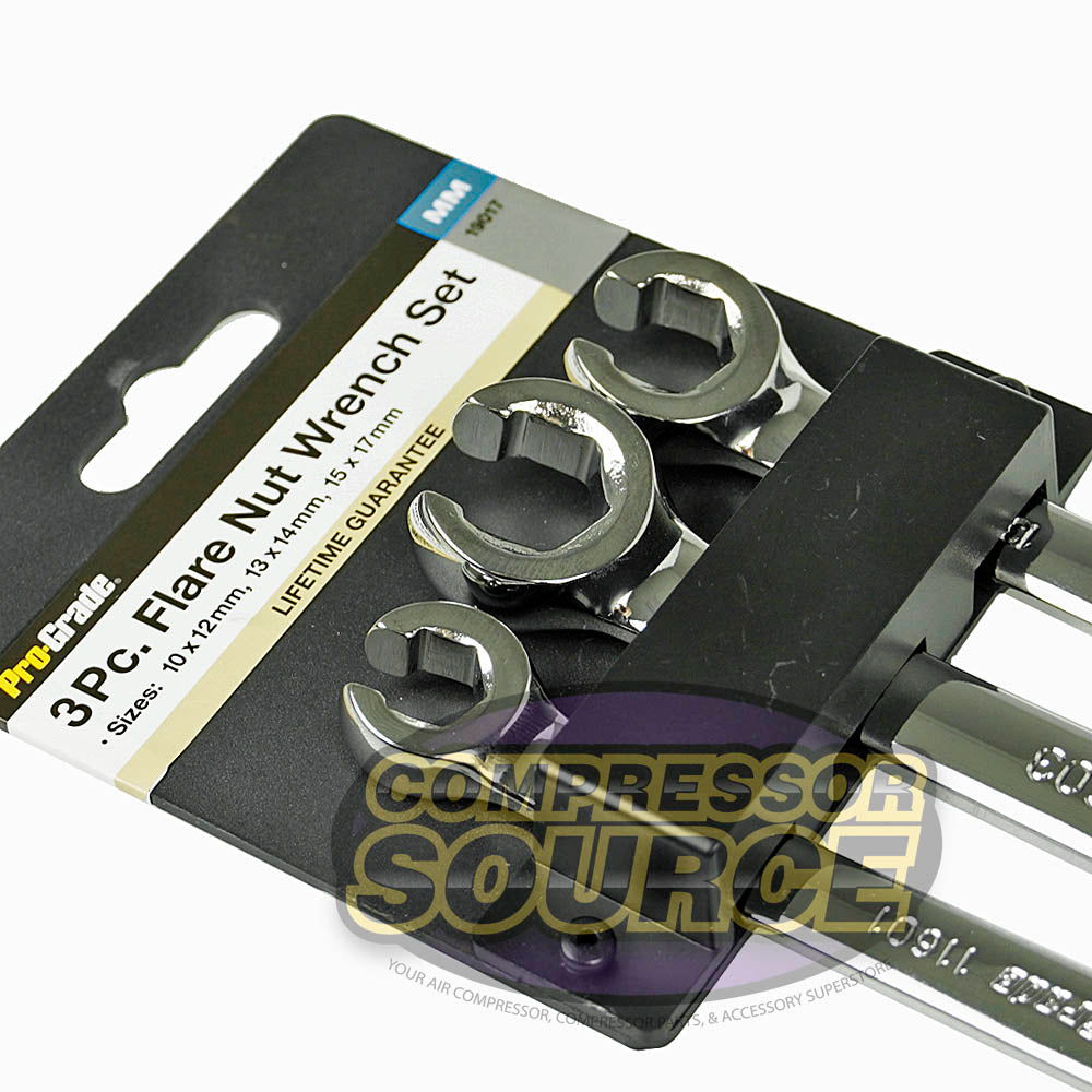 3 Pc Flare Nut Wrench Set Metric Brake Line 10mm - 17mm Auto Tools Flat Panel 19017