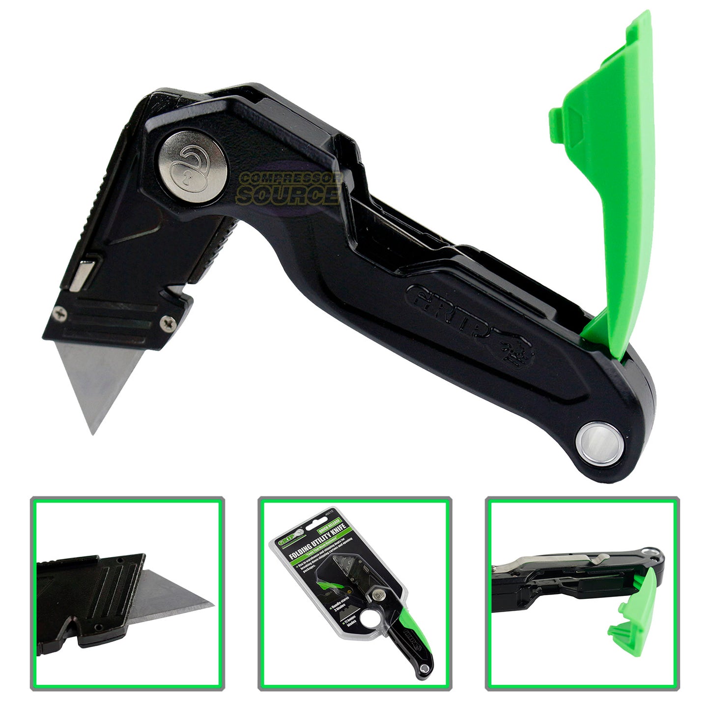 GRIP Tools Quick Release Folding Retractable Utility Knife 11 Razor Blades