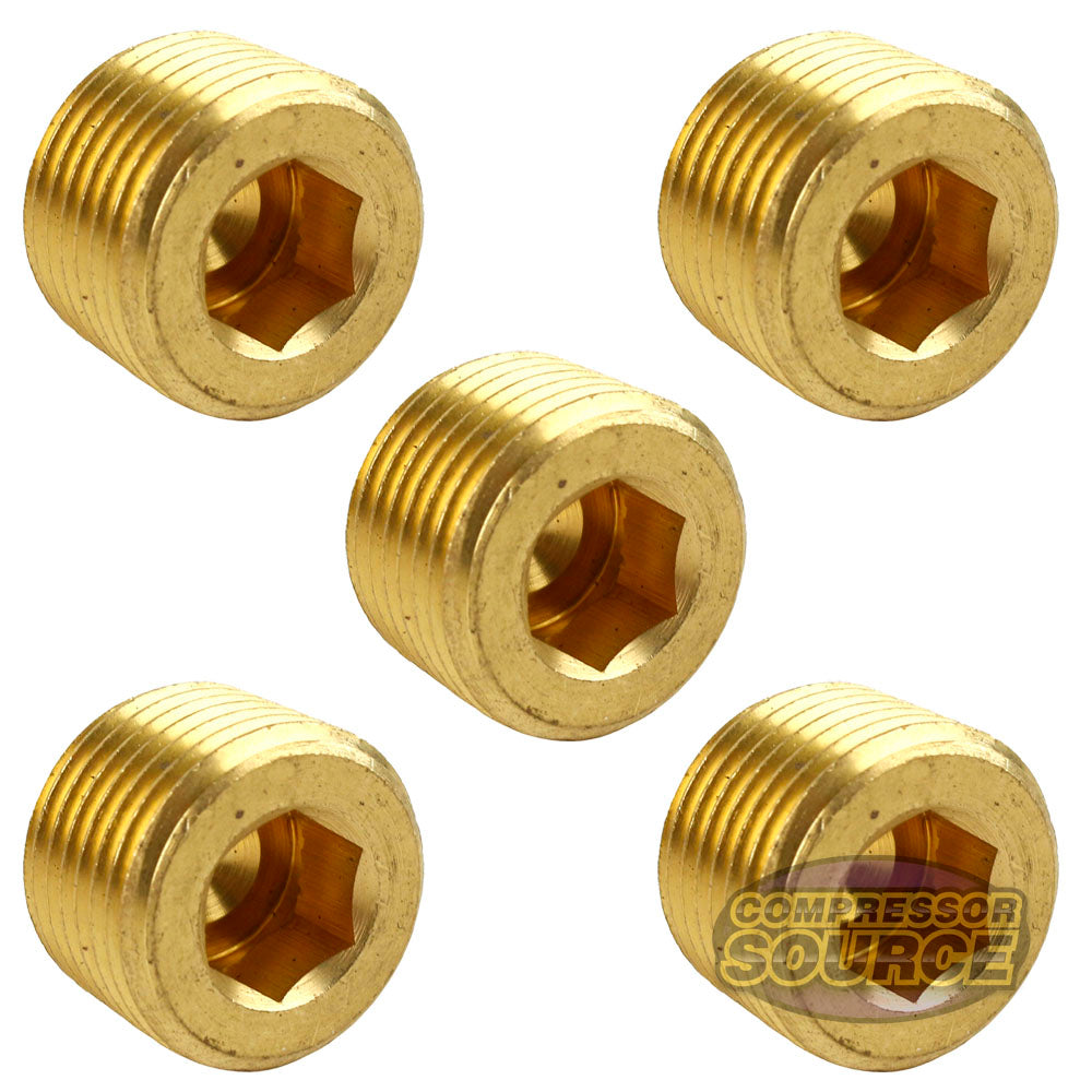 3/8" Solid Brass Male NPT Thread Allen Head Pipe Plug Hex Socket 50135 5-Pack