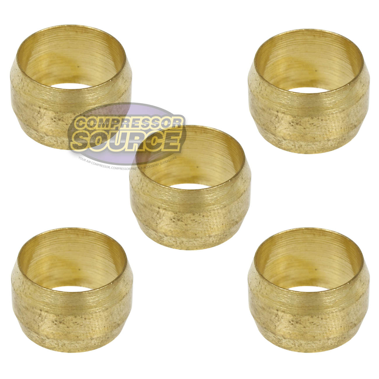 5 Pack 1/2" Compression Sleeve Solid Brass Ferrule for 1/2" Compression Tubing