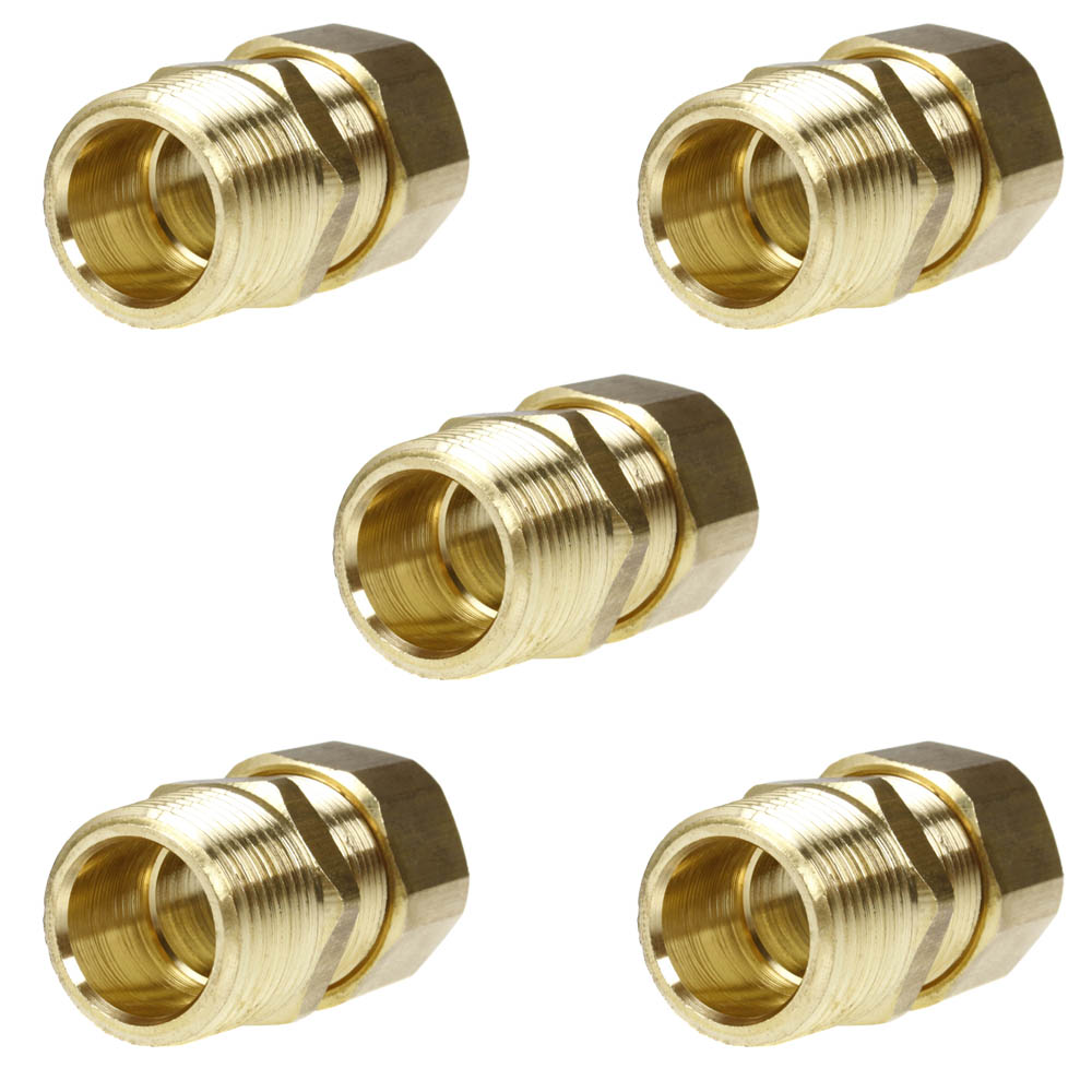 3/4" x 3/4" Tube OD x Male NPTF Compression Adapter Solid Brass Fitting 5-Pack