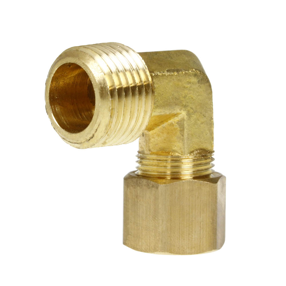 90702 90° Long Male Elbow, Compression Air Brake Fitting For Nylon  Tubing, Brass, 1/2 x 3/8