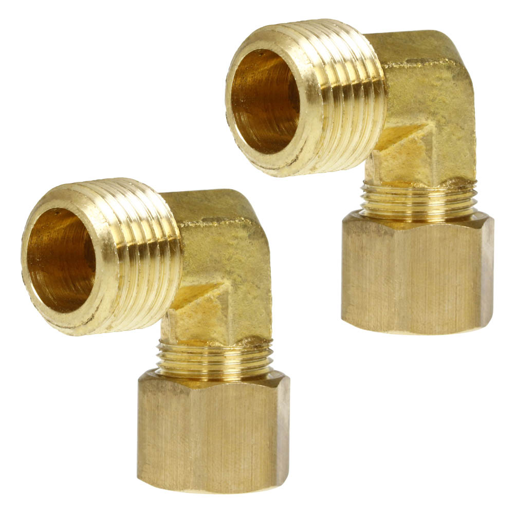 1/2" x 1/2" Compression x Male NPT 90 Degree Forged Elbow Brass Fitting 2-Pack