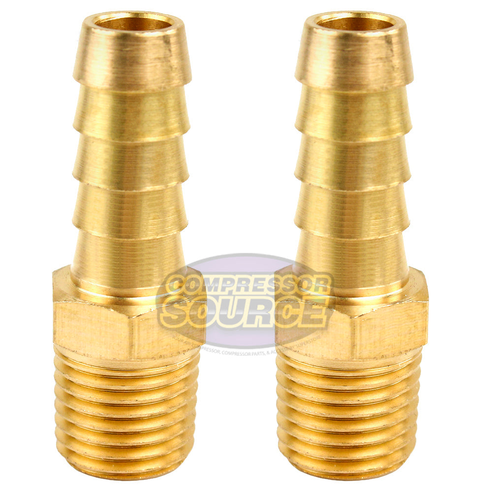 2 Pack 3/8" x 1/4" MNPT Pipe Thread Brass Air Hose Barb Fitting For 3/8" Hose