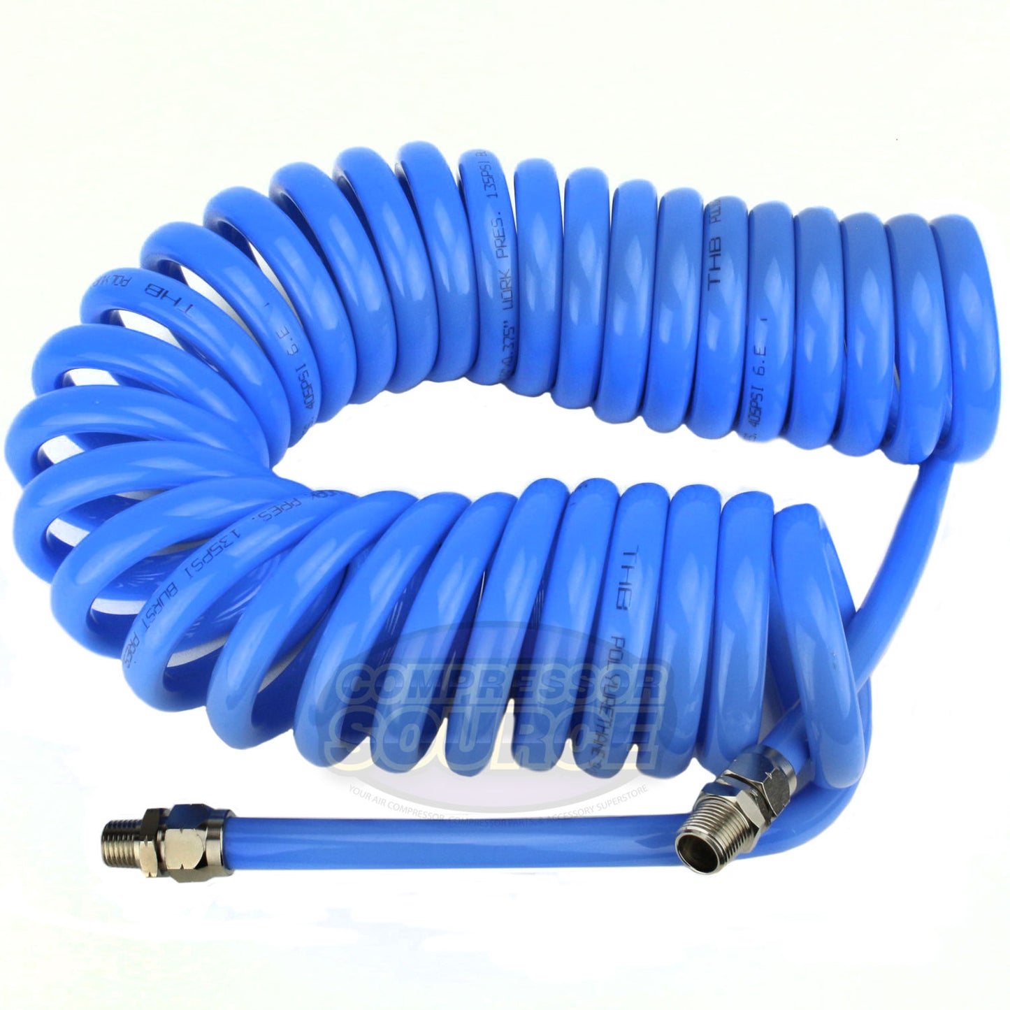 Premium 1/4" x 50' Air Compressor Coil Hose Spiral Polyurethane With Swivel Ends Blue