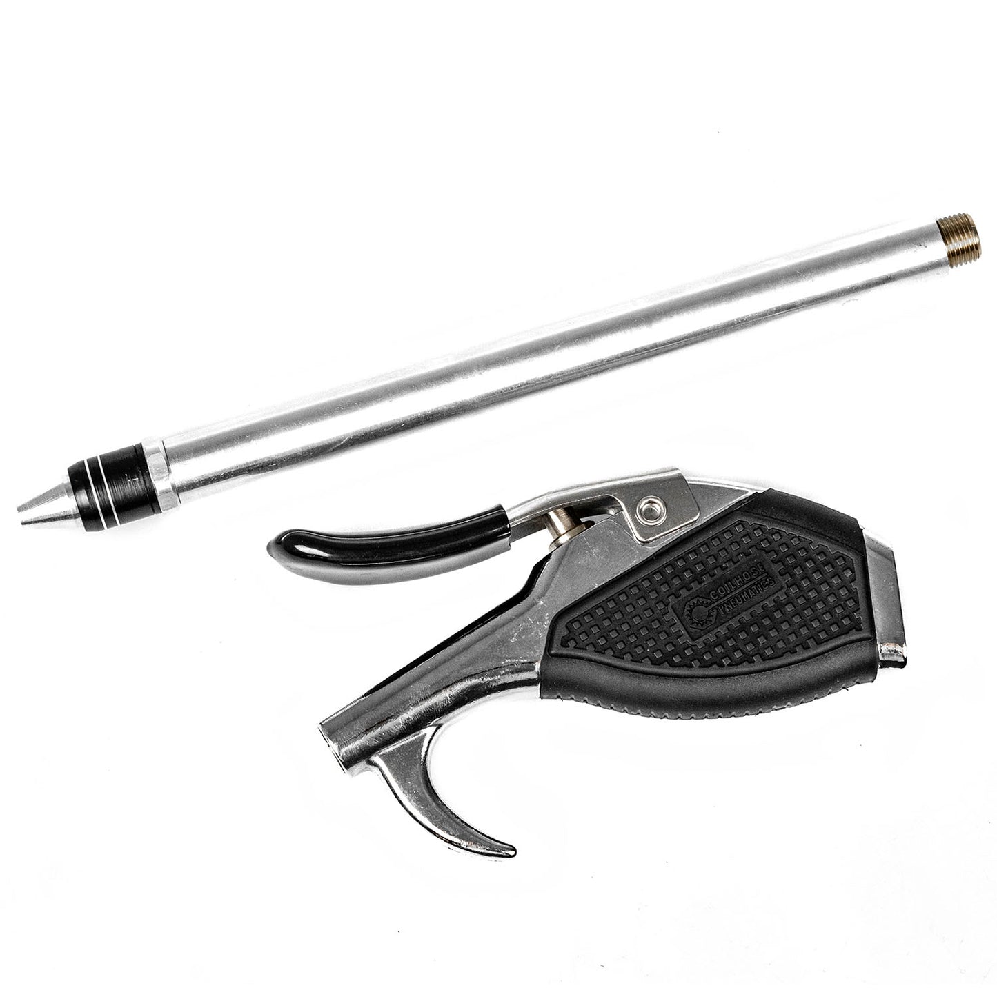 High Flow Blow Gun Thumb Lever Coilhose Ergonomic Grip 1/4" NPT 6" Extension