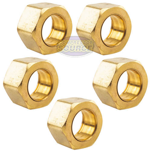 5 Pack 1/2" Compression Nut & Ferrule Combo for 1/2" OD Tube Brass Sleeve Nut