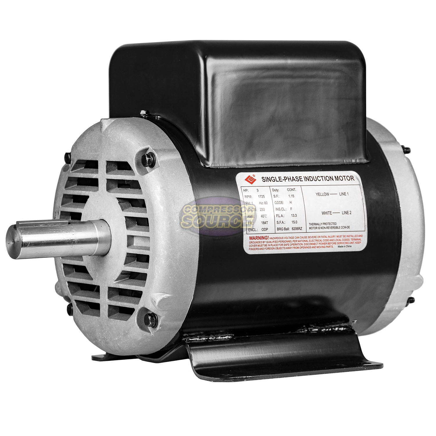 ﻿﻿3 HP Electric Motor Single Phase 1725 RPM 230 Volts 1-1/8 Shaft