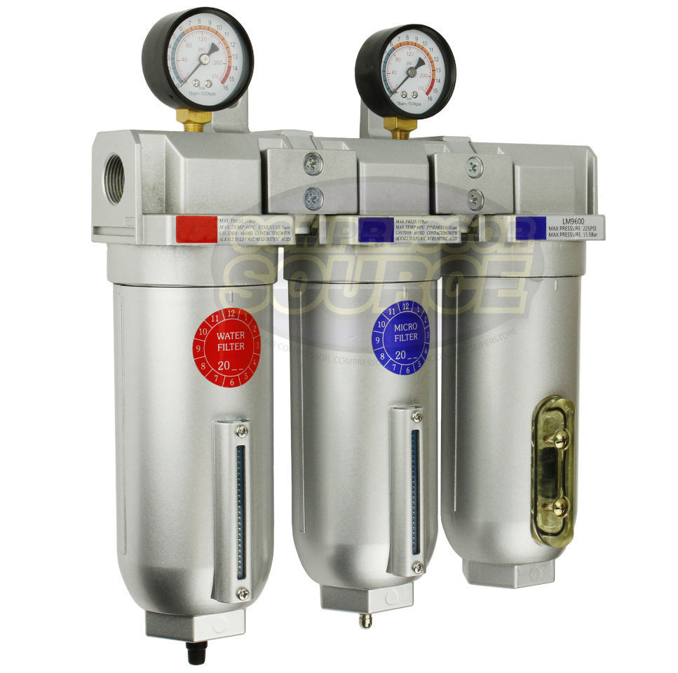 1" Inline Compressed Air Filter Desiccant Dryer Moisture Separator Trap Combo