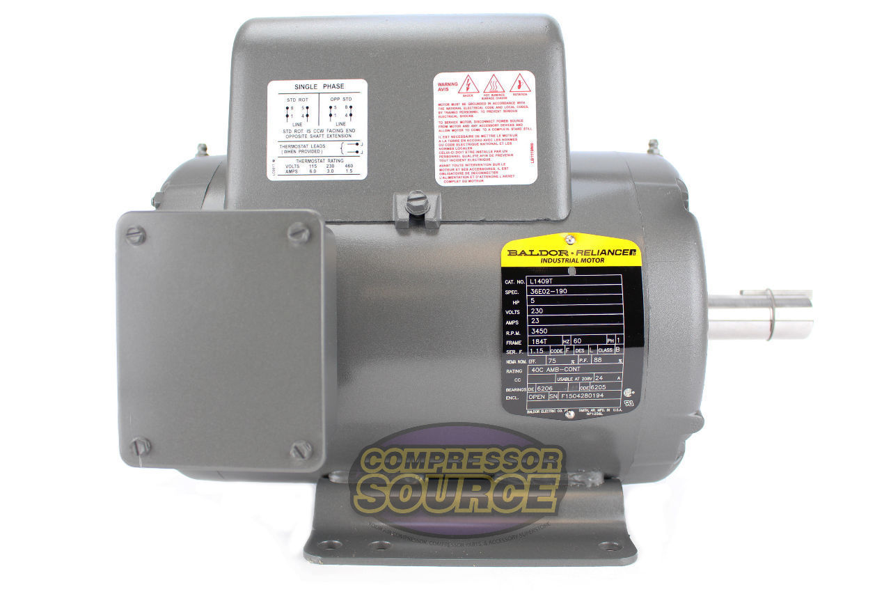Baldor 5 HP Single Phase Electric Compressor Motor 184T Frame 230V 345 –  compressor-source