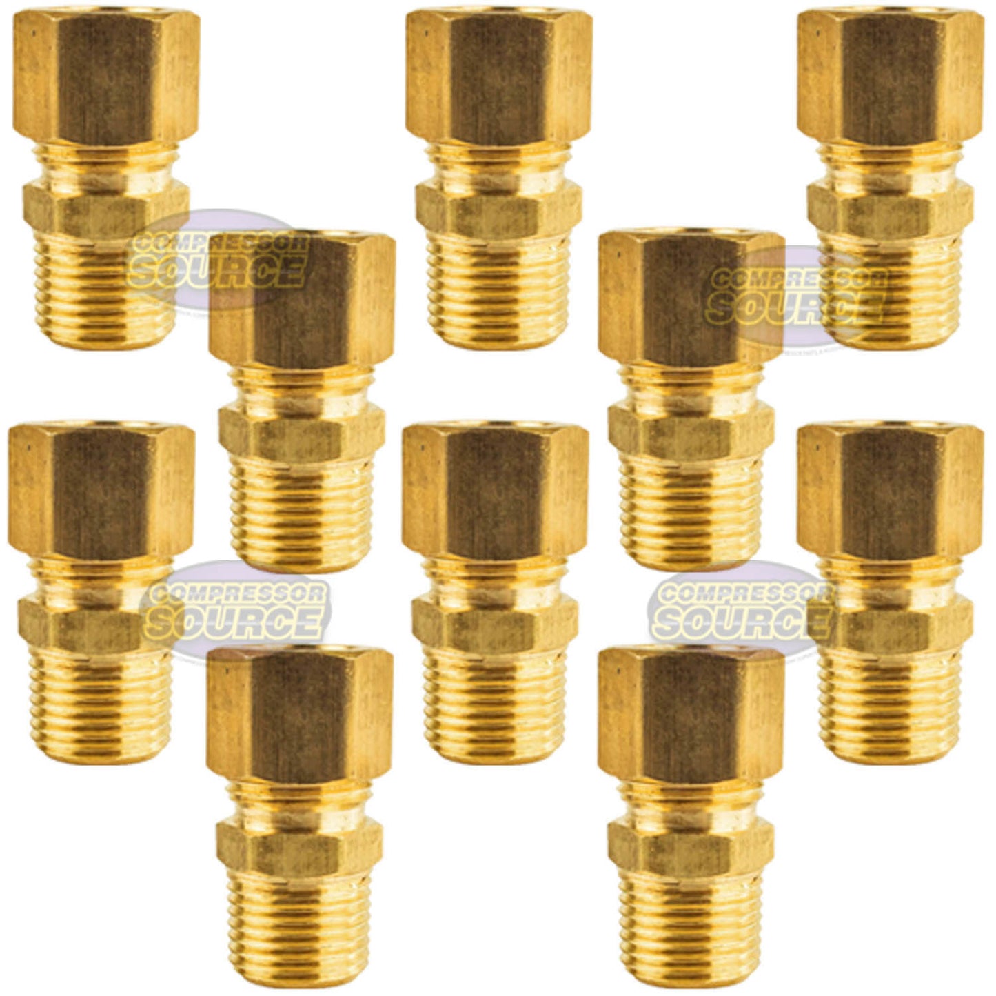 10 Pack 1/2" x 3/8" Male NPT Connector Brass Compression Fitting for 1/2 OD Tube
