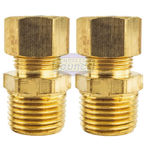2 Pack 1/2" x 1/2" Male NPT Connector Brass Compression Fitting for 1/2" OD Tube