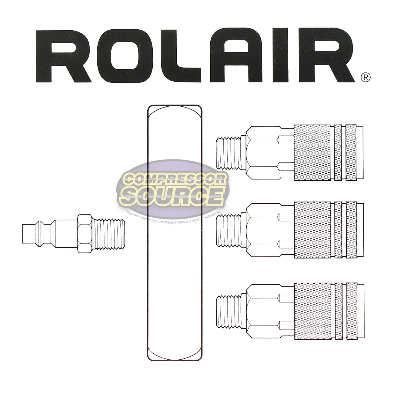 Rolair 1/4" NPT 3-Way Bar Air Manifold with 3 Couplers and Plug M-BAR3CP-14-1C