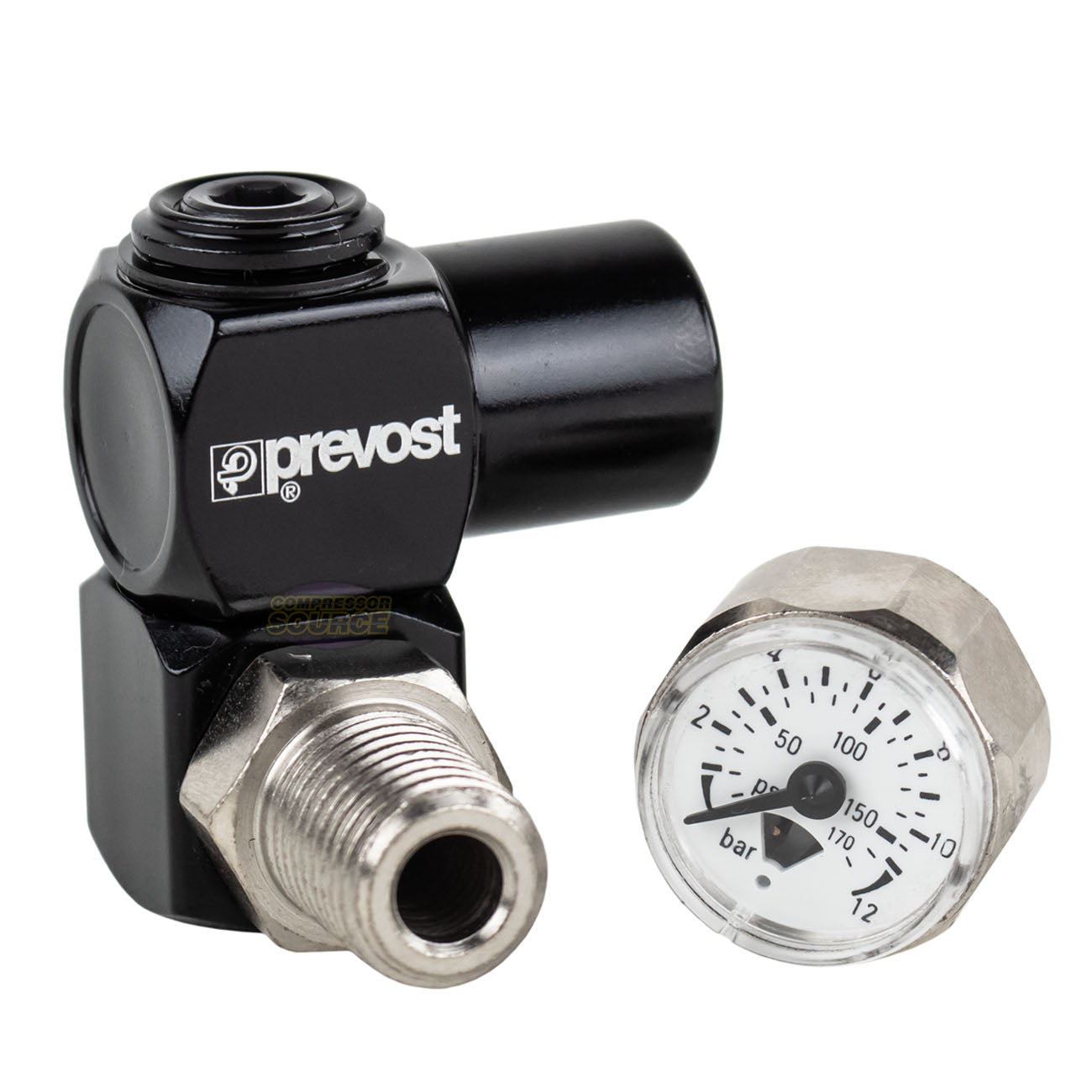 New Prevost Universal 360 Air Hose Swivel Connector With Pressure Gauge 1/4" NPT