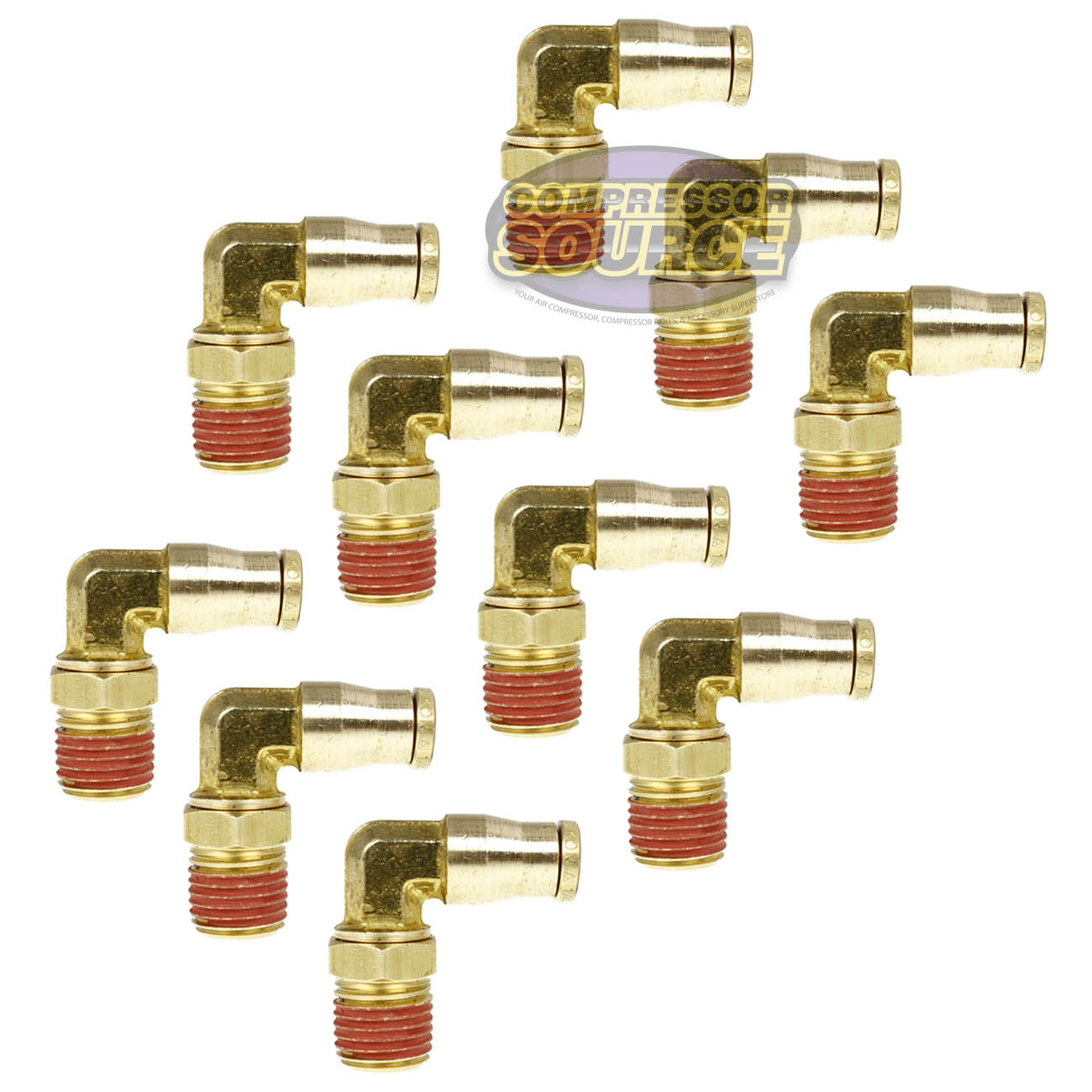 10 Pack 1/4" x 1/4" Push-In x Male NPTF Swivel Elbow Brass Quick Connect Fitting