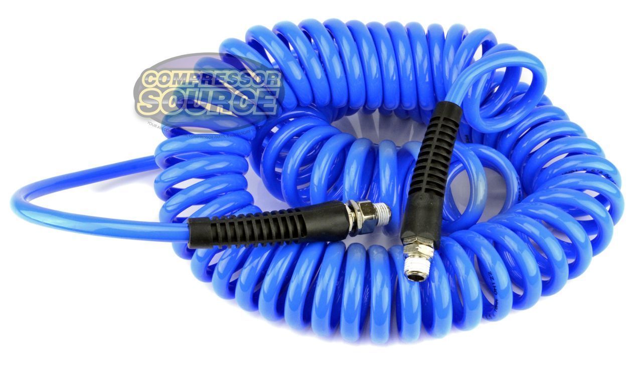 Prevost 1/4 x 26' Blue Spiral Coil Compressed Air Hose Premium Polyurethane