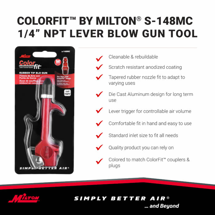 Milton S-148MC Blowgun Lever Hook Style 1/4" NPT M Style Compatible Rubber Tip